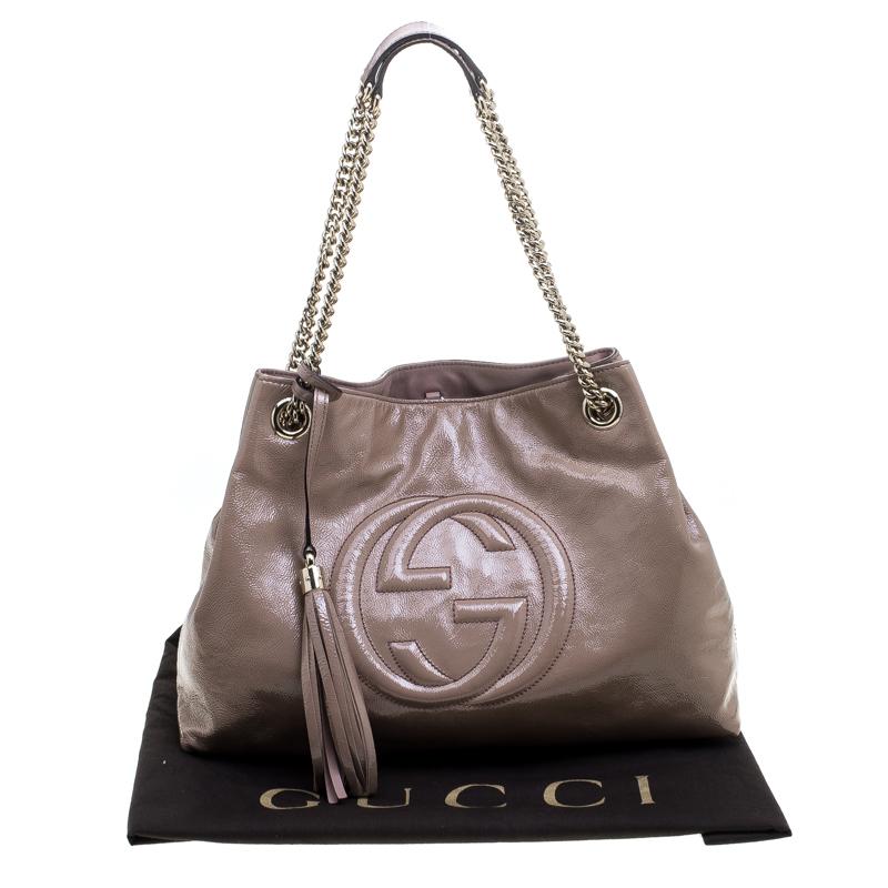 Gucci Beige Patent Leather Medium Soho Tote 6