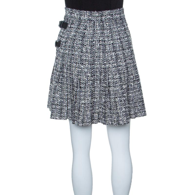 Gray Alexander McQueen Monochrome Tweed Pleated Wrap Kilt Mini Skirt S