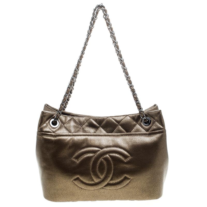 Chanel Bronze Leather Timeless CC Soft Shopping Tote