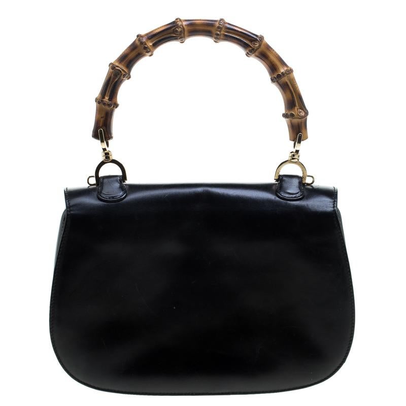 Women's Gucci Black Leather New Bamboo Top Handle Bag