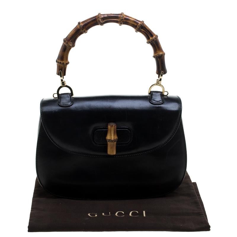Gucci Black Leather New Bamboo Top Handle Bag 6
