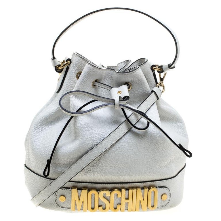 Moschino White Leather Drawstring Bucket Bag at 1stDibs