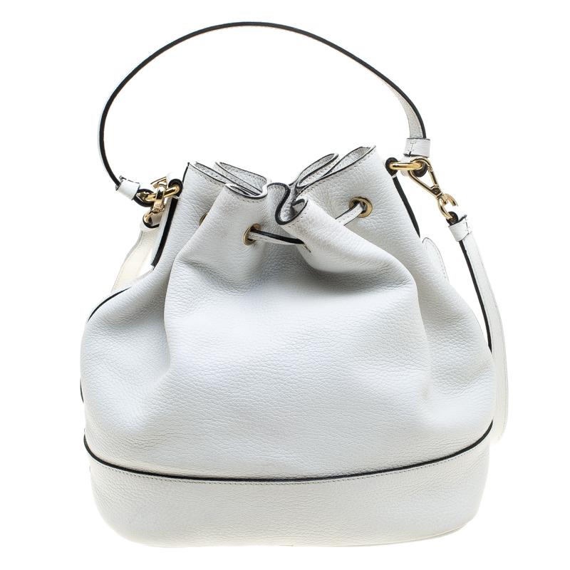Women's Moschino White Leather Drawstring Bucket Bag
