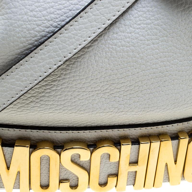 Moschino White Leather Drawstring Bucket Bag 1
