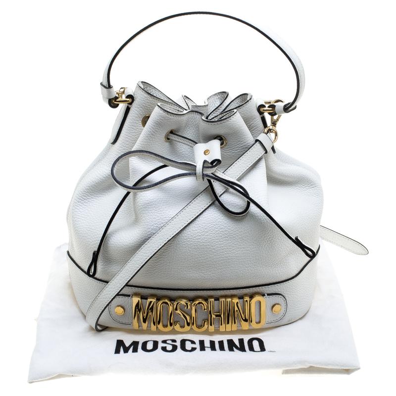 Moschino White Leather Drawstring Bucket Bag 2