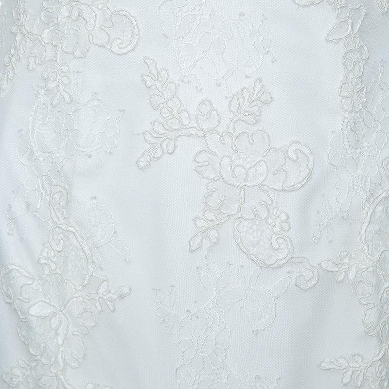Bliss Monique Lhuillier White Floral Embroidered Sequined Mermaid Wedding Gown M 1