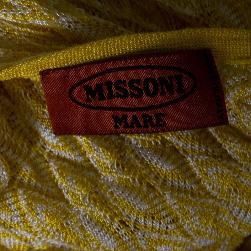 Missoni Mare Yellow Perforated Knit Smocked Waist Sleeveless Jumpsuit S In Good Condition In Dubai, Al Qouz 2