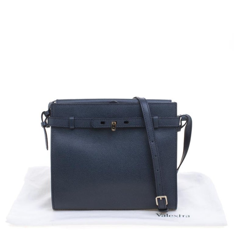 Valextra Navy Blue Leather B Cube Crossbody Bag For Sale at 1stdibs