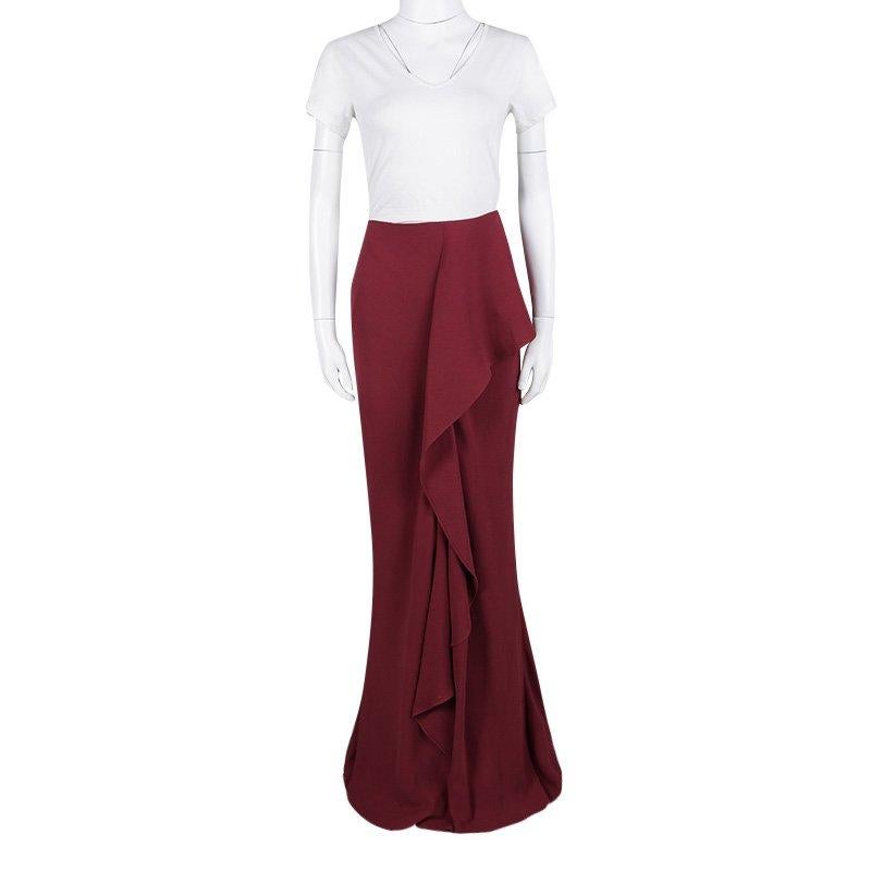 Alexander McQueen Red Silk Crepe Ruffled Maxi Skirt M In Good Condition In Dubai, Al Qouz 2