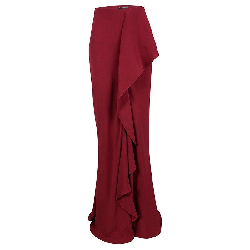 Alexander McQueen Red Silk Crepe Ruffled Maxi Skirt M