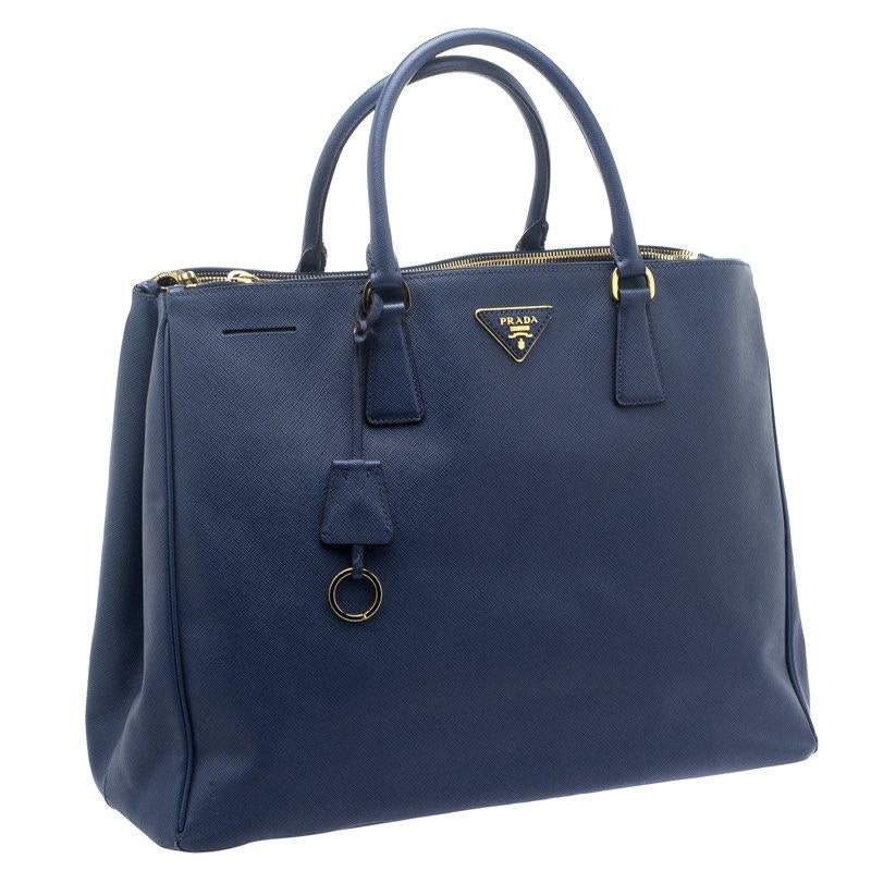 Prada Blue Saffiano Lux Leather Double Zip Executive Tote 4