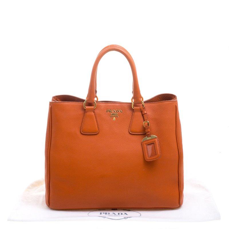 Prada Orange Vitello Daino Leather Shopper Tote 6