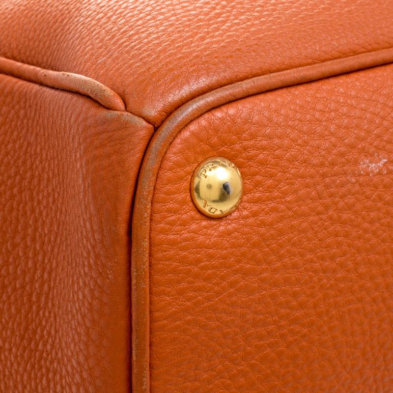 Prada Orange Vitello Daino Leather Shopper Tote 8