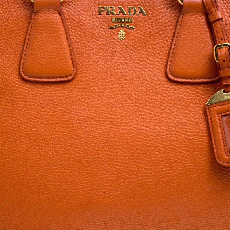 Prada Orange Vitello Daino Leather Shopper Tote 9