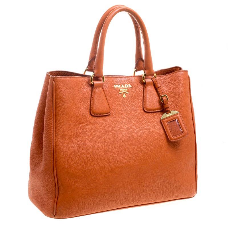 Prada Orange Vitello Daino Leather Shopper Tote 10