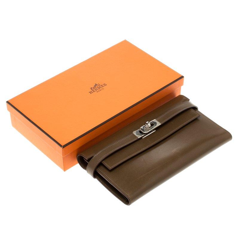Hermes Olive Barenia Box Calf Leather Long Kelly Wallet 3