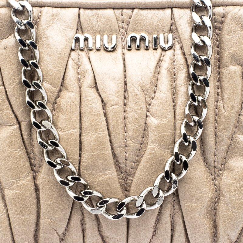 Women's Miu Miu Beige Matelasse Leather Double Zip Chain Bag