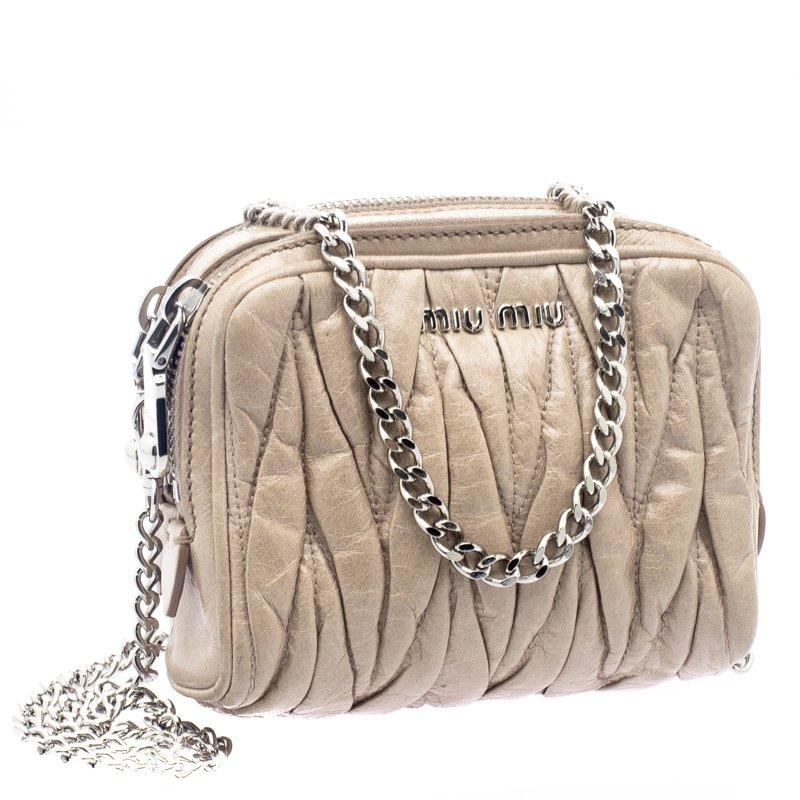 Miu Miu Beige Matelasse Leather Double Zip Chain Bag 7