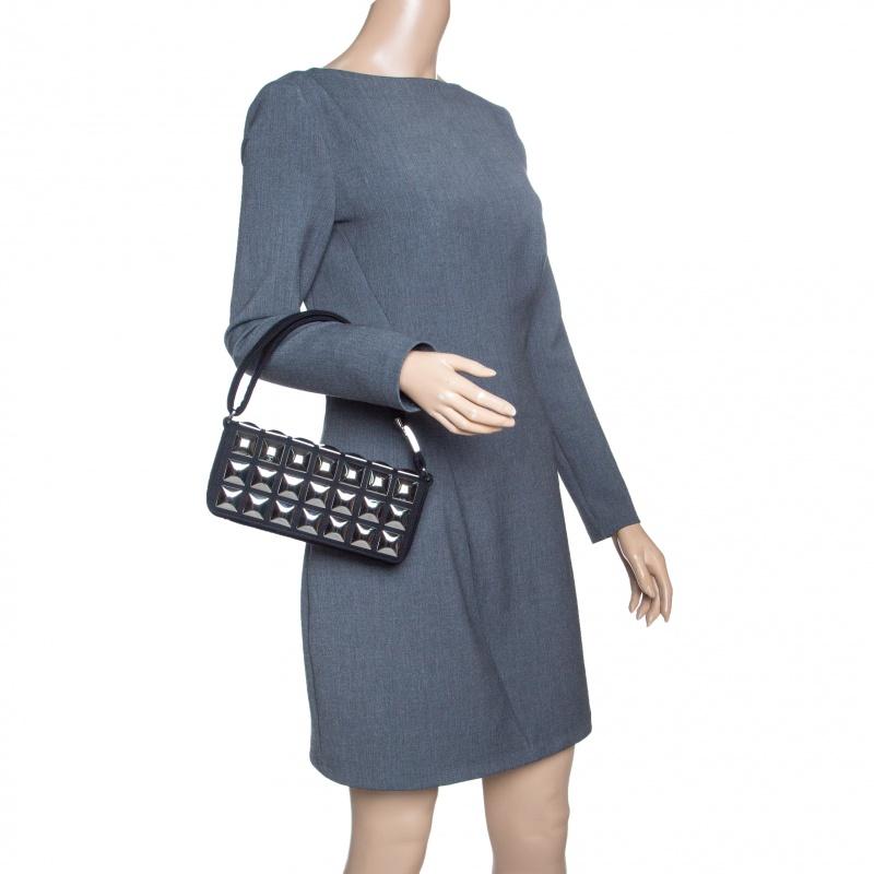 Women's Chanel Black Jersey CC Pyramid Stud Flap Shoulder Bag