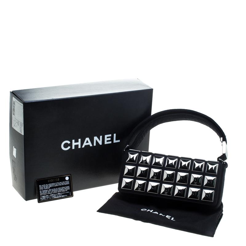 Chanel Black Jersey CC Pyramid Stud Flap Shoulder Bag 4
