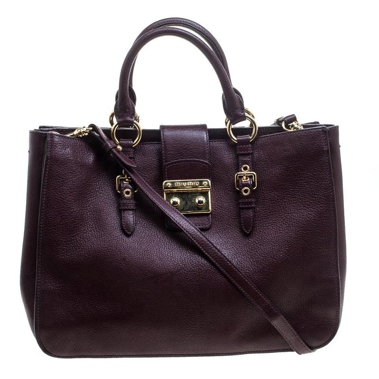 Miu Miu Burgundy Leather Madras Executive Tote For Sale at 1stDibs