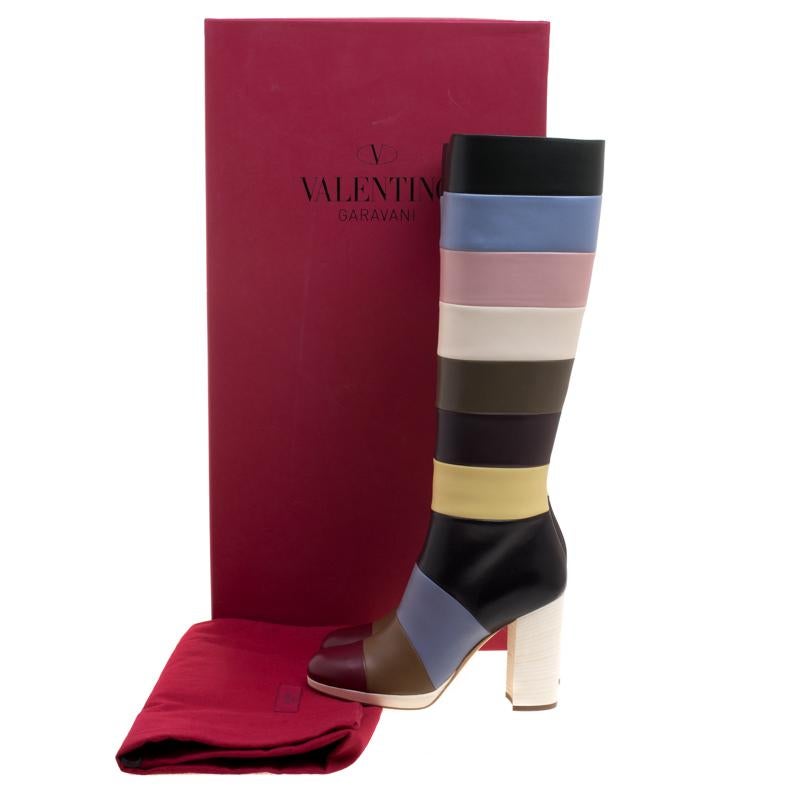 Valentino Multicolor Striped Leather Knee Boots Size 37 2
