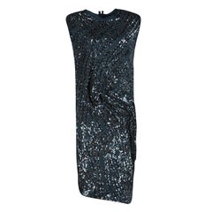 Lanvin Teal Blue Sequined Draped Sleeveless Dress S