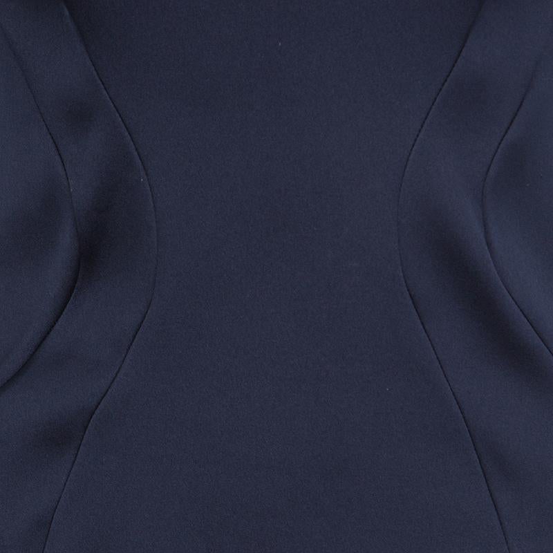 Women's or Men's Prada Navy Blue Satin Cap Sleeve Fitted Sheath Dress L