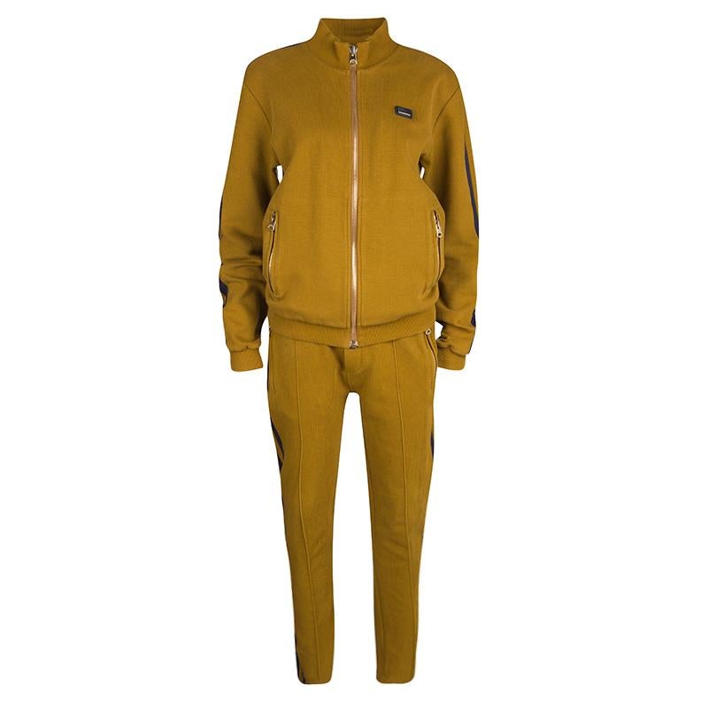 Dolce and Gabbana Mustard Yellow Cotton Knit Contrast Stripe Tracksuit L