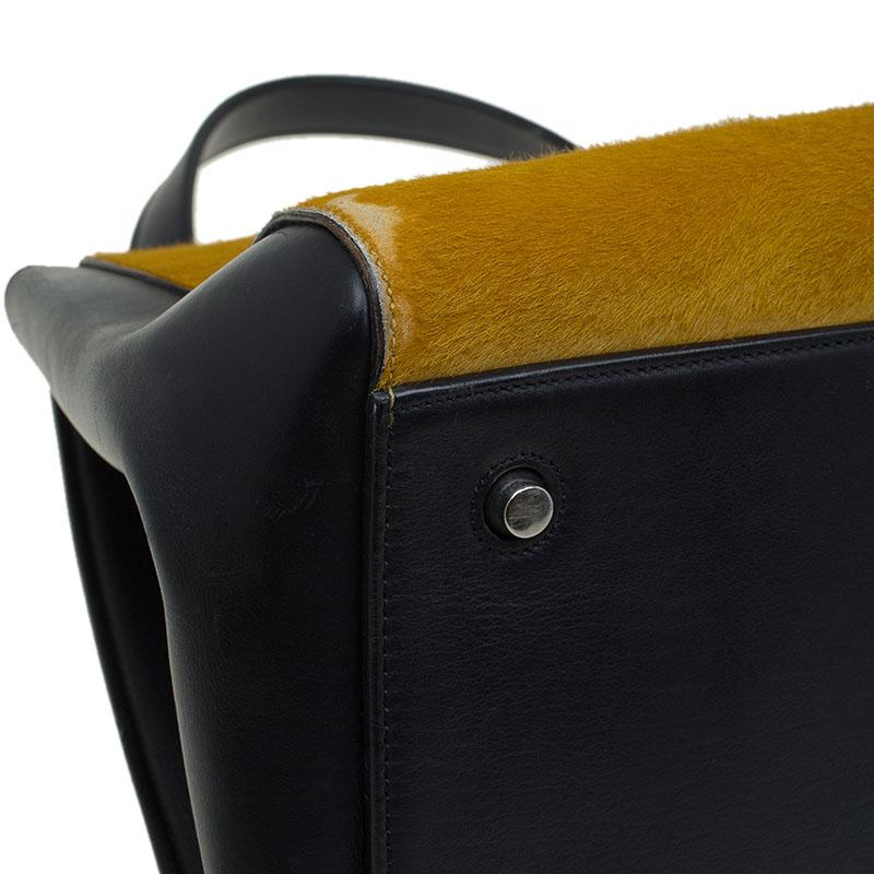 Women's Celine Black/Yellow Leather and Calf Hair Large Edge Tote