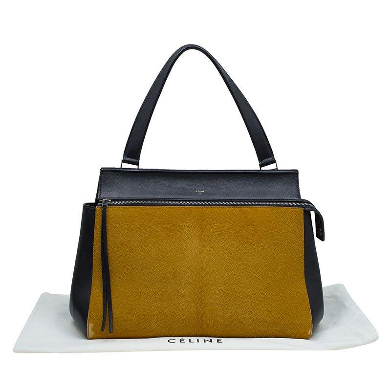 Celine Black/Yellow Leather and Calf Hair Large Edge Tote 7