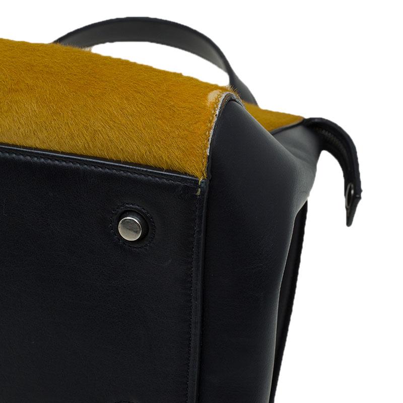 Celine Black/Yellow Leather and Calf Hair Large Edge Tote 2