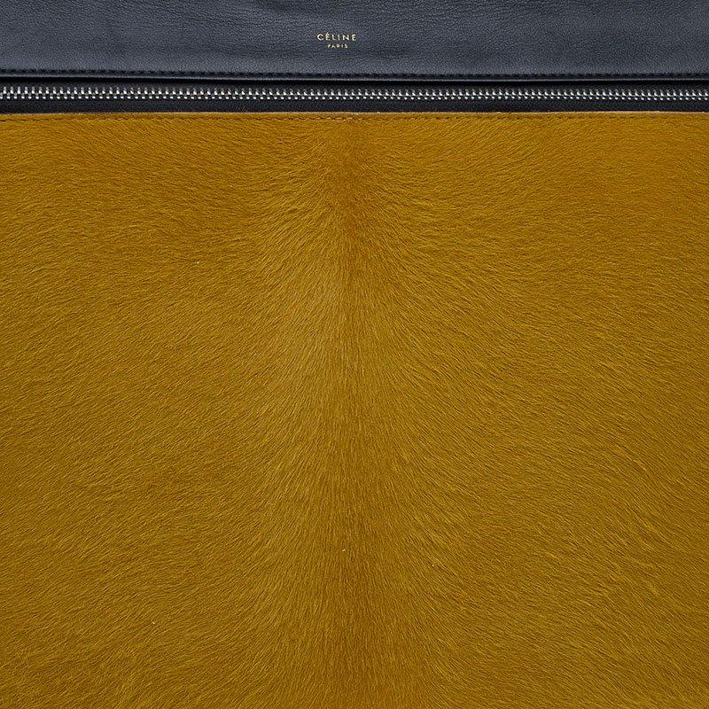 Celine Black/Yellow Leather and Calf Hair Large Edge Tote 3