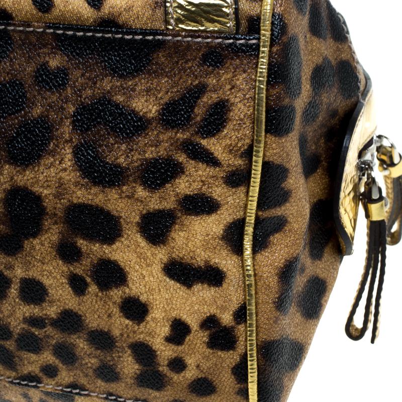 Black Dolce and Gabbana Gold Leopard Print Leather Miss Easy Way Boston Bag
