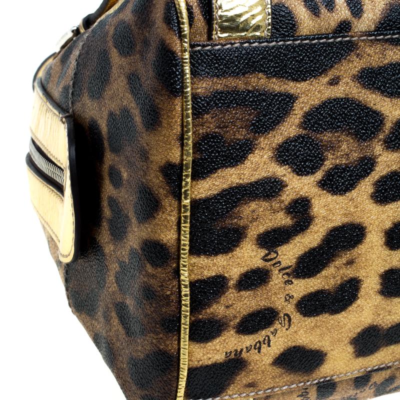 Dolce and Gabbana Gold Leopard Print Leather Miss Easy Way Boston Bag 1