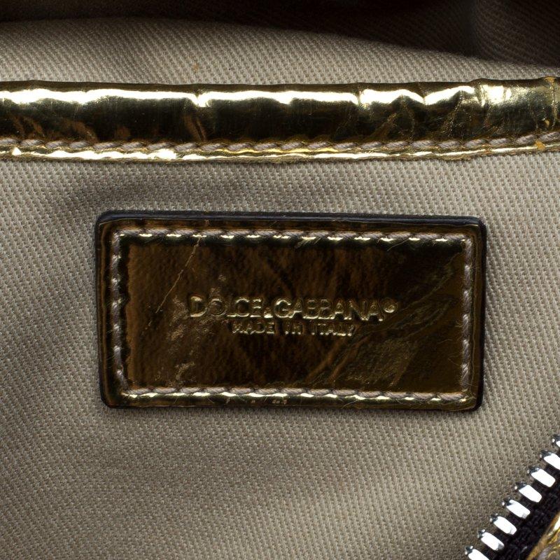 Dolce and Gabbana Gold Leopard Print Leather Miss Easy Way Boston Bag 2