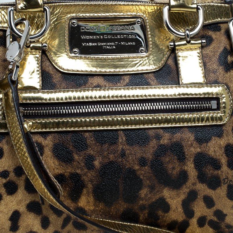 Dolce and Gabbana Gold Leopard Print Leather Miss Easy Way Boston Bag 3