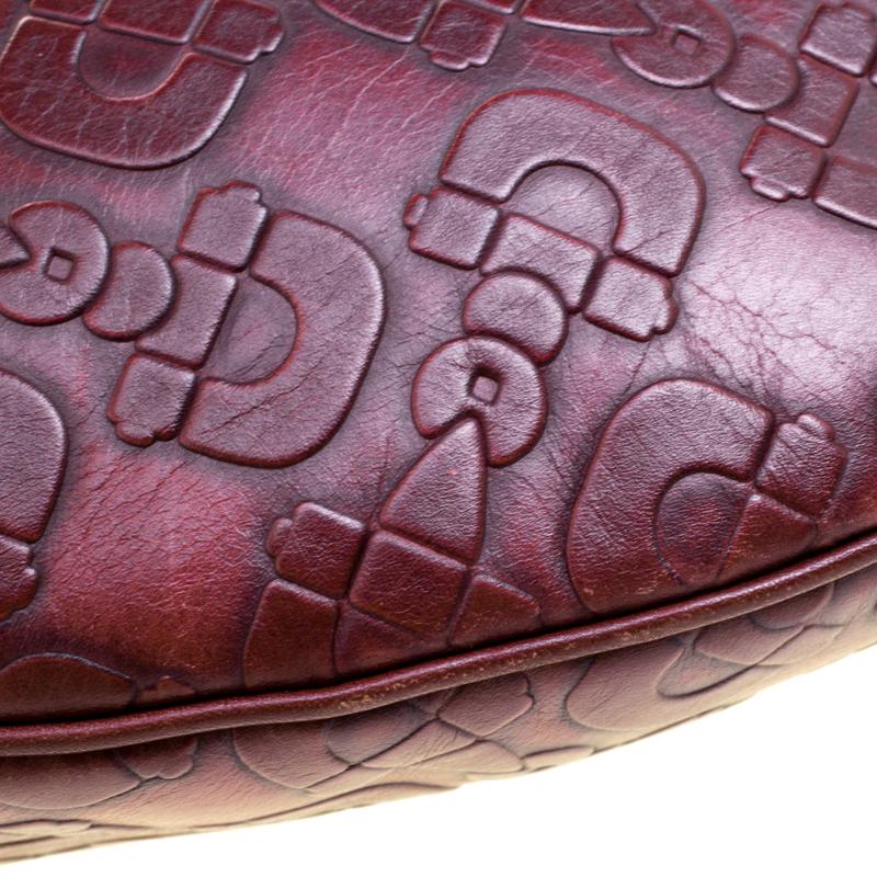 Women's Gucci Burgundy Horsebit Embossed Leather Buckle Hobo