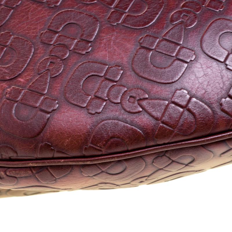 Gucci Burgundy Horsebit Embossed Leather Buckle Hobo 5