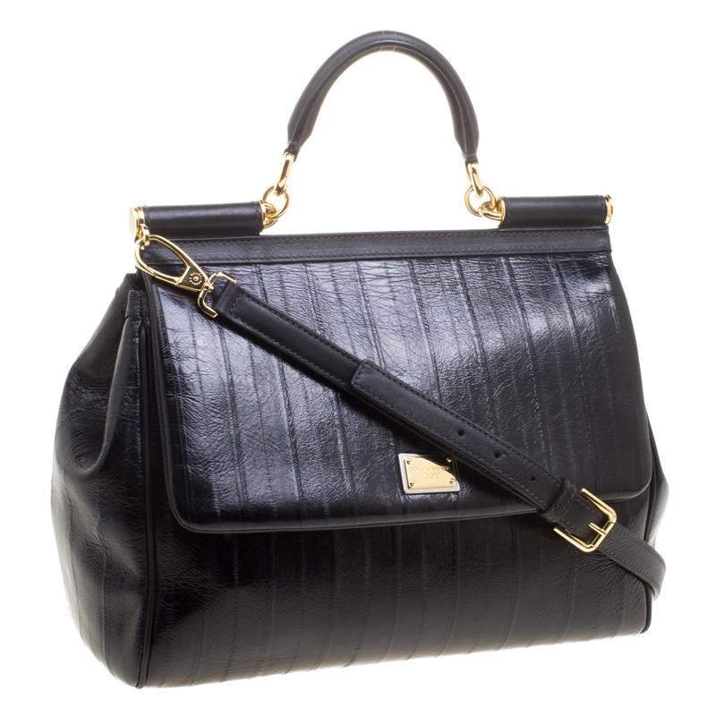 Dolce and Gabbana Black Striped Leather Large Miss Sicily Tote 6