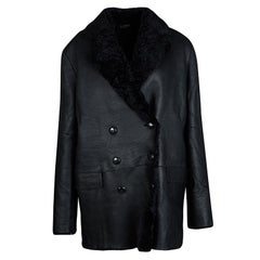 Joseph Black Island Merinos Ringo Double Breasted Lambskin Coat L