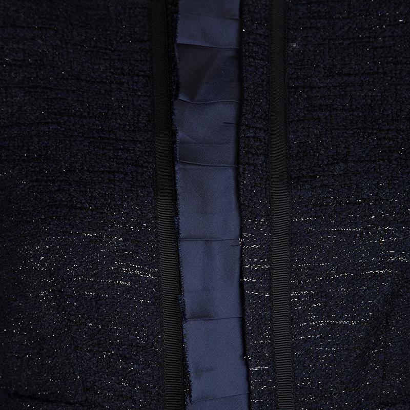 CH Carolina Herrera Navy Blue Textured Lurex Knit Cropped Jacket M 1