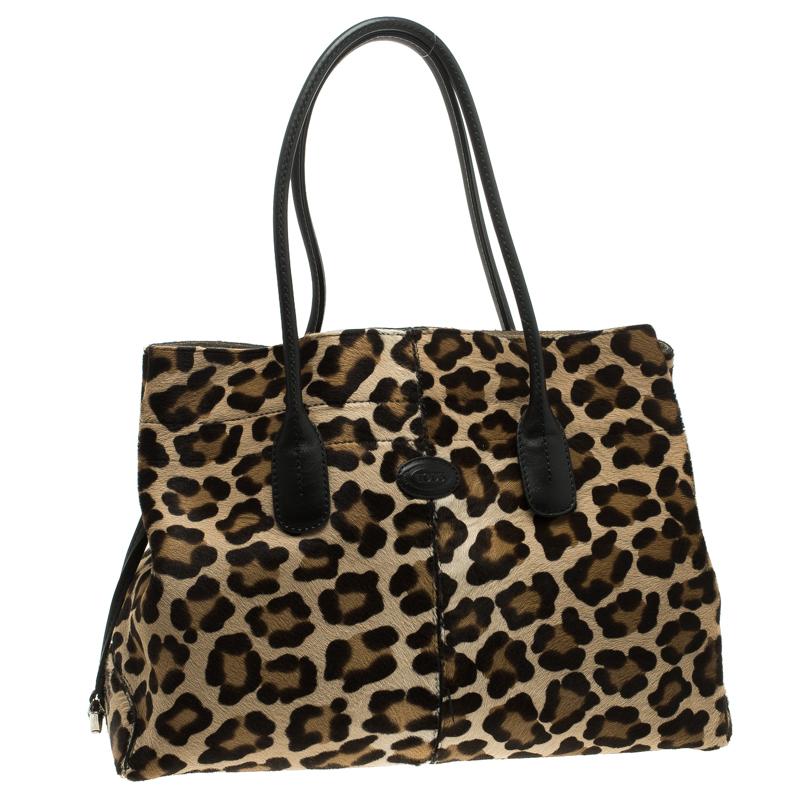 Tod's Beige Leopard Print Calfhair Tote 1