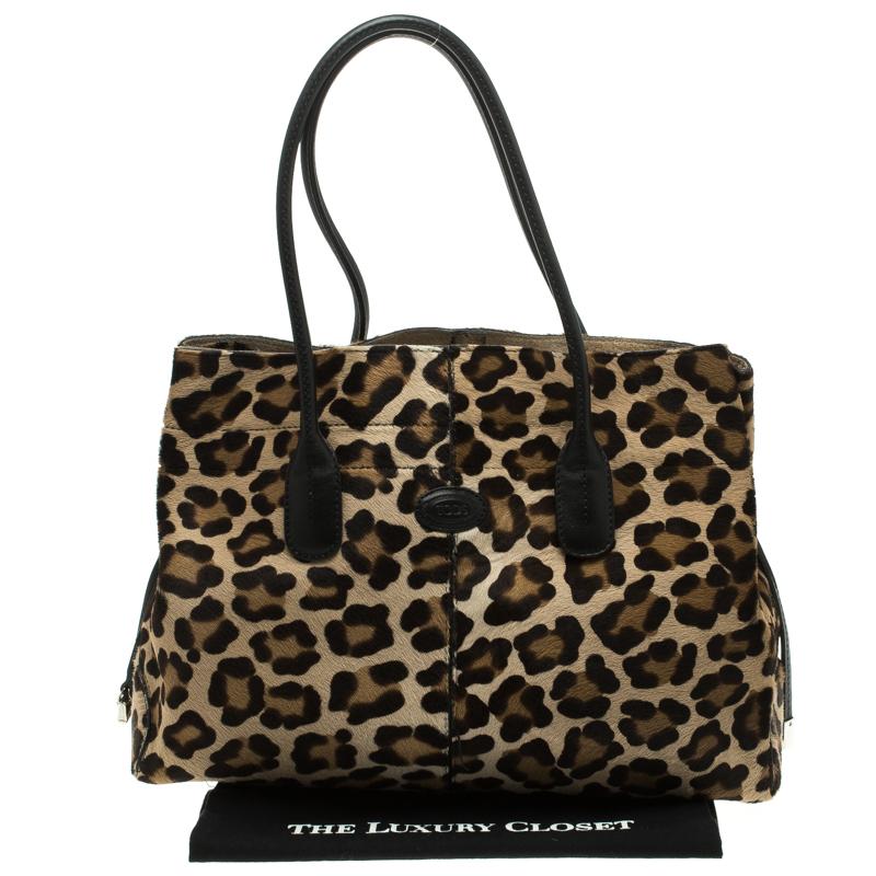 Tod's Beige Leopard Print Calfhair Tote 3