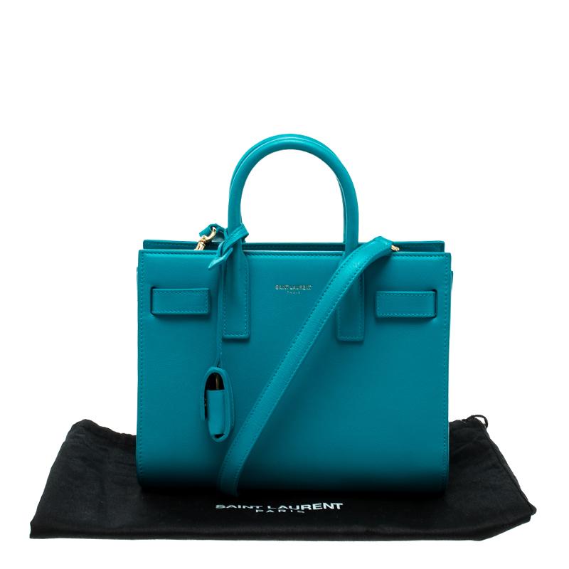 Women's Saint Laurent Turquoise Leather Nano Classic Sac De Jour Tote