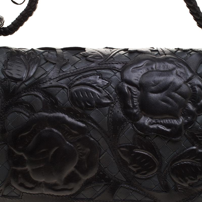 Bottega Veneta Black Intrecciato Leather Limited Edition Floral Applique Sienna  2