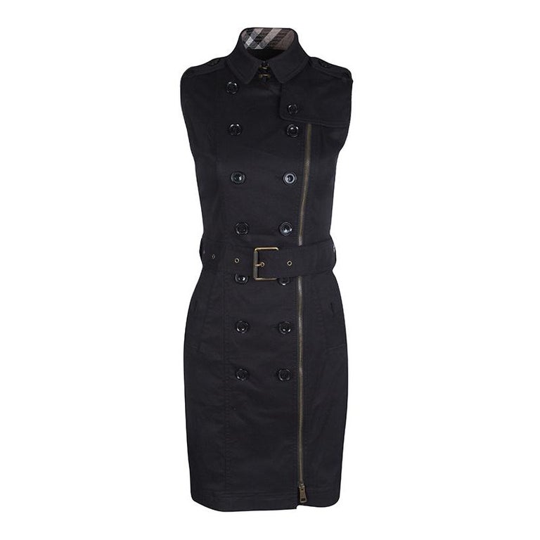 Burberry Brit Black Zip Front Belted Sleeveless Trench Dress S For Sale