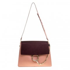 Chloe Peach/Burgundy Leather and Suede Faye Shoulder Bag