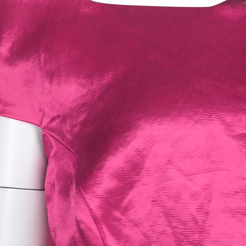 Women's Dior Fuschia Pink Satin Boat Neck Sheath Dress XL