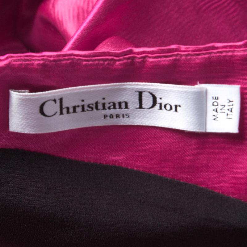Dior Fuschia Pink Satin Boat Neck Sheath Dress XL 2